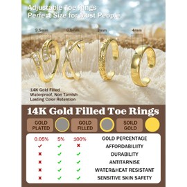 KRFY 4Pcs 14K Gold Plated Toe Rings for Women Adjustable Gold Toe Ring Set Non Tarnish Open Band Toe Rings Stacking Summer Beach Foot Jewellery for Women