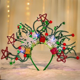 Edary Light Up Christmas Headband Snowflakes LED Christmas Headband Glow Festival Party Headband for Women and Girls