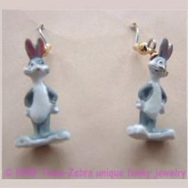 Team-Zebra Funky Earrings & Novelty Jewelry Funky BUGS BUNNY EARRINGS-Mini Figure Looney Tunes Novelty Charm Costume Jewelry