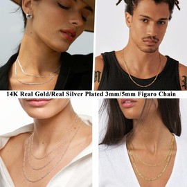 Esrael Gold Chain for Women Girls 3mm Gold Figaro Chain Necklaces Chains for Women Jewellery Gifts for Her 20 Inch