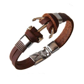 MiniJewelry Boat Ship Anchor Leather Bracelets for Men Women Birthday Cord Clasp Closure