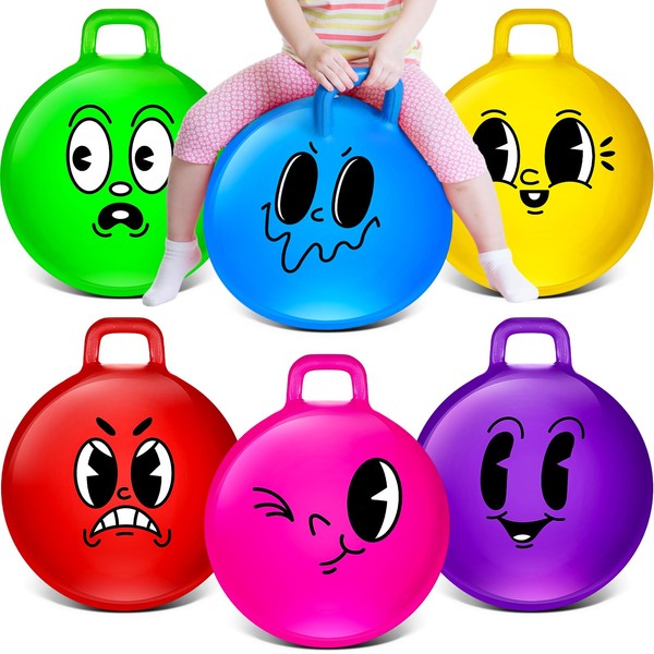 6 Pcs 18" 22" Hopper Ball with Handle Bouncing Ball Marble Bouncy Balls Hopping Toys Inflatable Hop Ball Jumping Ball for Boys Girls Gifts Jumping Sport Party Favors (Cute Style,18 Inch)