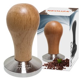 NEOUZA Barista Espresso Maker 53 mm with Wooden Handle and Flat Base 304 Stainless Steel