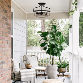 Ledshaoyue 2-Light Semi Flush Mount Ceiling Light, 14.2" Farmhouse Light Fixtures for Bedroom Porch Hallway Kitchen Entryway, Black Modern Ceiling Light with Clear Glass Shade