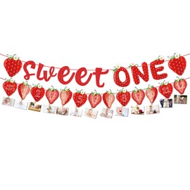 SKTMH Strawberry Photo Banner Strawberry Party Decorations Strawberry Banner Berry 1st Birthday Banner for Strawberry Themed 1st Birthday Baby Shower Party Decoration Sweet One Fruit Party Decorations