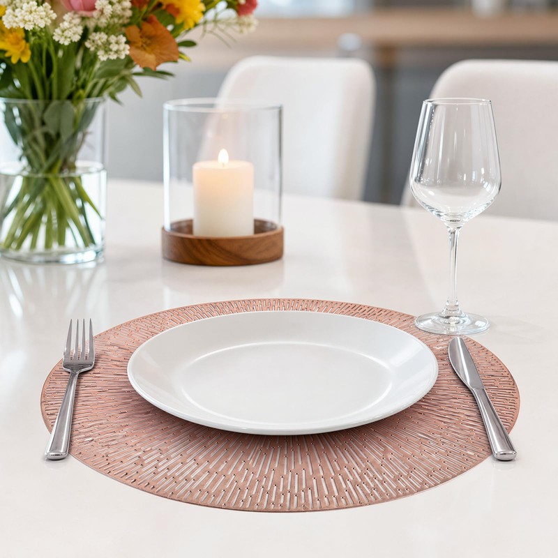 Komforbaa 4 Pcs Round Placemats,Vinyl Metallic Hollow Placemat,Rose Gold