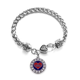 Inspired Silver - National Guard Silver Braided Bracelets for Women - Circle Charm Bracelet Jewelry Gift with Cubic Zirconia - Women's Charm Bracelet with Lobster Claw Clasp
