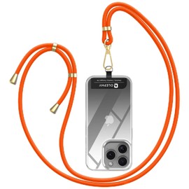 OLEPHY Crossbody Phone Lanyard Strap with 2 Pack Patchs, Adjustable Universal Nylon Neck Strap Compatible with Most Smartphones, Orange