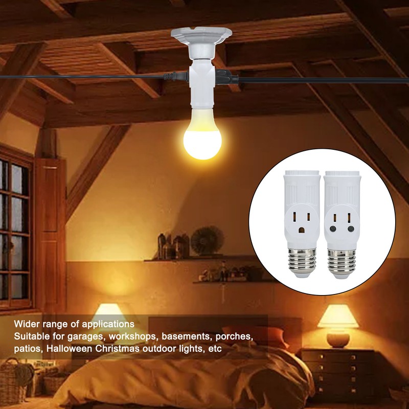 2Pcs 3 Prong Light Socket Adapter Plug White E26 Light