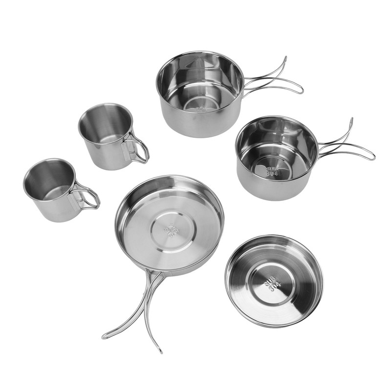 6PCS Portable Cookware Set Rapid Heating 304 Stainless Steel Efficient