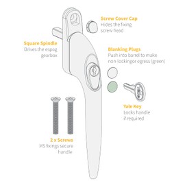 White Yale UPVC Window Handle Inline Double Glazing Universal Key Locking Espag - 40mm Spindle