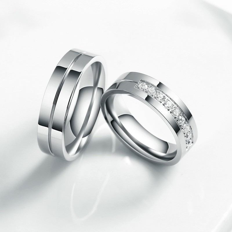Bishilin Engagement Rings Pair Rings Set, Women's Men's Rings Stainless