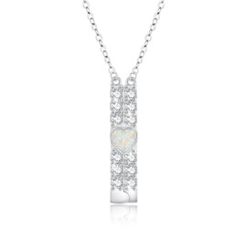 Opal Necklace 925 Sterling Silver V Shape Bar Chain Vertical Bar Chain with Opal Pendant Geometric Cuboid Jewellery Gifts for Women Girls, Sterling Silver, Cubic Zirconia