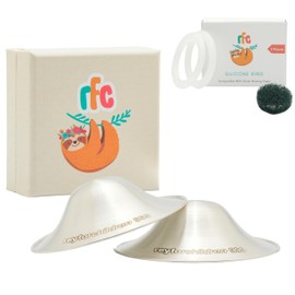 RFC Silver Nursing Cups - 999 Silver Nursing Pad - Nipple Shields Kit for Nursing Newborn - Breastfeeding Essentials - Nipple Cover Breastfeeding - With Silicone Ring & Cleaning Scotch & Case (XL)