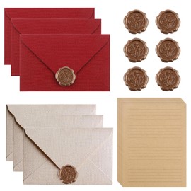 UMLIPOT Love Letter, Letter Paper with Envelope, 6 Linen Envelopes in Red and Beige, Vintage Letter Paper Envelope Set, for Wedding Invitations, Greeting Cards