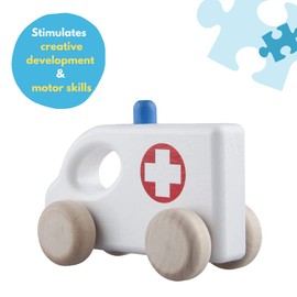Lobito Toys Wooden Ambulance Toy | Montessori Toys for Baby & Toddlers | Sensory Motor Skills | Kids Gift 1 2 3 Years Old for Boy or Girl