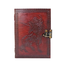 Handmade Vinatge Leather Journal Notebook Personal Diary for Creative Writing Artists Poets Unicorn Embossed Lockable Secret Daily Planner