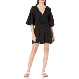 Maxine of Hollywood Women's Standard Kimono Tunic Swim Cover Up, Black, XL