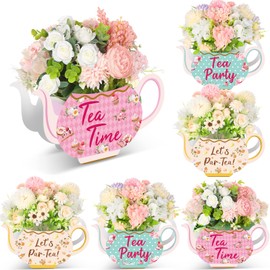 6 Pcs Tea Party Decorations Princess Party Flower Boxes Centerpiece Floral Teapot Centerpiece for Floral Tea Themed Birthday Party Supplies Baby Shower Wedding Anniversaries (Elegant Tea Pot)