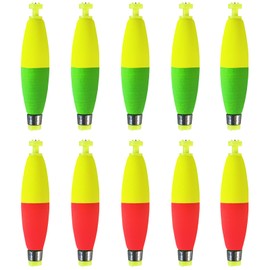 Bombite Weighted Bobbers for Fishing Floats Cigar Shape EVA Foam Snap-on Fishing Bobbers for Crappie Bluegill Panfish Trout Catfish Bass 10 Packs 2.5in