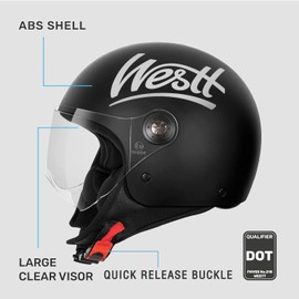 Westt 3/4 Helmet Motorcycle Open face Helmet Scooter Helmet with Clean Visor DOT Approved Vintage Moped Helmet for for Men Women