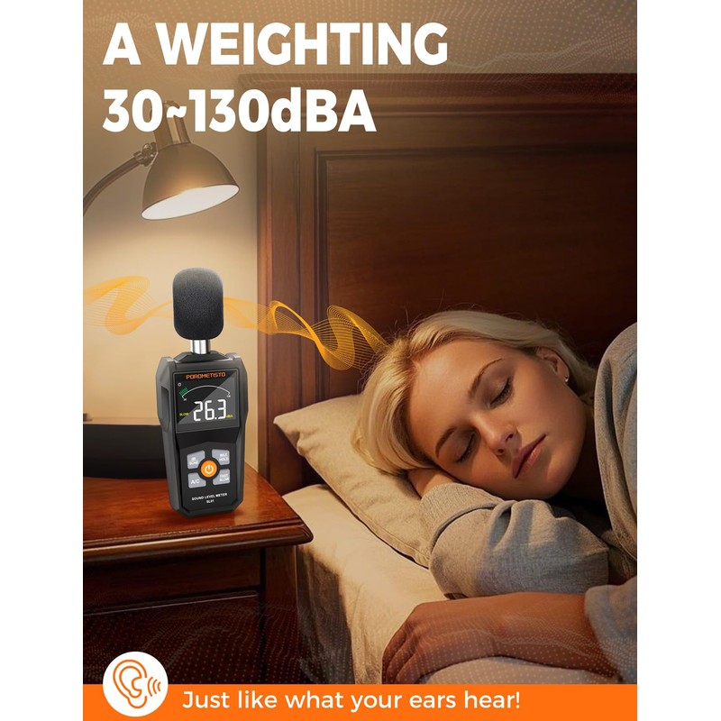 Decibel Meter, POROMETISTO SL01 Digital Sound Level Meter, 30-130dB SPL