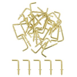 QUARKZMAN Pack of 150 L-Shaped Screw Hooks Hook Screws, 9 x 25 mm L-Shaped Small Screw Hooks for Screwing Right Angle Hooks Made of Carbon Steel Hook Nails Hooks, Gold