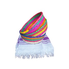Jacq & Jürgen - Juego de 3 cestas de palma tejidas a mano multicolor - Paquete de tamaño mediano - Tortillero mexicano tradicional
