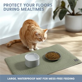 The Cat Ladies Cat Feeding Mat - Waterproof & Dishwasher Safe Small Pet Eating Placemat - Cat & Dog Food Mats for Food and Water Bowl - Protect Floors from Mess - Tropical Leaves