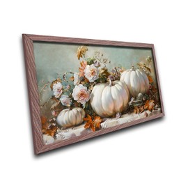 Rustic Fall Landscape Wall Art Framed,Vintage Pumpkin Blossom Painting Farmhouse Decor Art, Autumn Harvest Wall Decor for Bedroom Living Room