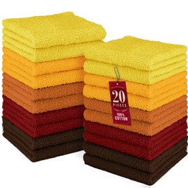 DecorRack 20 Pack 100% Cotton Wash Cloth, Luxurious Soft, 12 x 12 inch Ultra Absorbent, Machine Washable Washcloths, Assorted Set 1 (20 Pack)