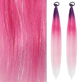 Dalababa 2 PCS Ponytail Extension with Elastic Tie, Synthetic Braided Extensions Gradient Colour Hair Accessories for Women Girls Kids Cosplay Performance Party Festival