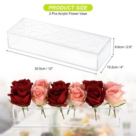 uxcell 2pcs Acrylic Flower Vase, 12 Inch Rectangular Floral Centerpiece for Dining Table, Rectangular Flower Vase for Centerpieces Weddings Party Home Decor