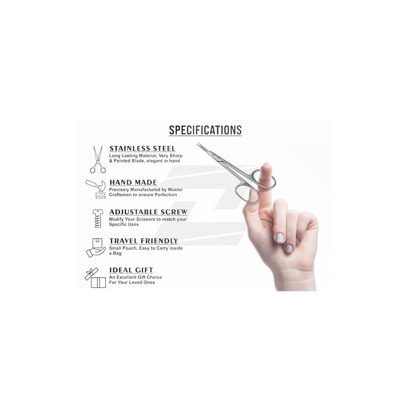 Tijeras profesionales para cutículas ZIZZLON, punta curva extrafina - profesionales