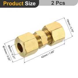 uxcell 2Pcs Brass Compression Tube Fitting, 12mm Tube OD Connector, NPT Thread Compression Union Connectors & Compression Sleeves Ferrules, Brass Straight Coupling Adapter