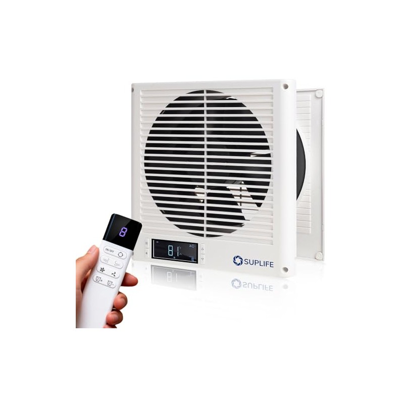 8" Room to Room Fan with Remote, Reversible Through Wall