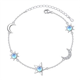 SHAOAN Moonstone Bracelet for Women 925 Sterling Silver Sun and Moon Bracelets Dainty Star Moonstone Jewelry Gifts for Women