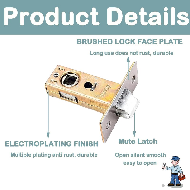 TOP-VIGOR 3Pcs 40mm Tubular Mortice Latch, Flat Tongue Lock Mute