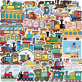 Train Stickers 50Pcs Cute Kids Stickers, Vinyl Waterproof Stickers for Water Bottle/Toys/Decorations for Boys, Lovely Kids Decal Pack as Book Stickers etc