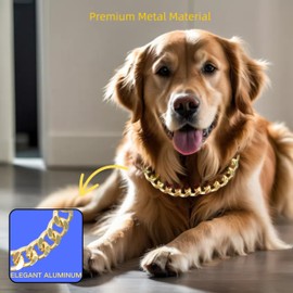 Cwyza Gold Dog Chain Necklace Collar – Fashionable Cuban Link, Adjustable, Lightweight & Durable Metal Decoration (Gold, 9" (Neck Fits 8"-12"))