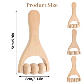 MAEXUS Wooden Massage Roller Set, Massage Roller with Handle, Fascia Roller, Wooden Massage Roller for Back Muscles, Wood Trigger Point, Fascia Roller Mini, for Muscle Relaxation, Massage of Back,