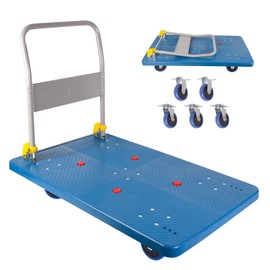 Dawot 1320lbs Foldable Platform Truck Dolly with Swivel Wheels, Heavy Duty Moving Platform Hand Truck, Moving Flatbed Cart Push Cart Platform Dolly Cart for Groceries, Warehouse(43.31" x 25.51" Blue)