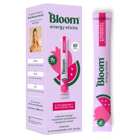 Bloom Nutrition Energy Drink Powder Packets, Sugar Free Energy Drink Mix with L-Theanine, B Vitamins & Natural Caffeine, On the Go Powder Sticks for Natural Energy, 10 Calories (10 Pouches (Pack of 1), Strawberry Watermelon)