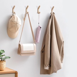 CRSWHA Natural Wood Wall Hooks,4 Pack Wall Mounted Wooden Coat Hooks,Modern Decorative Wooden Peg Hook for Entrance Wall,Heavy Duty Bag Hanger Hooks for Hanging Coats,Key,Towels,Purse(Oak Wood) | CRSWHA