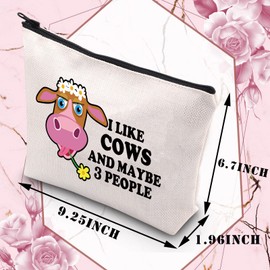 PLITI Cow Makeup Bag Cow Lover Gift Farmer Gift I Like Cows and Maybe 3 People Zipper Bag for Cow Mom Gift for Animal Lovers, I Like Cowsu