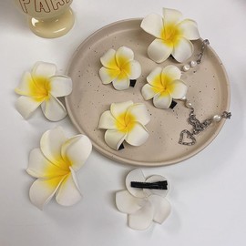 2 Stück Frangipani Haarspangen, Hawaiianische Frangipani-Plumeria-Schaumkopf-Blume, Party, Strand, Haarspangen, Clips und Haarspangen