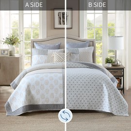 Y-PLWOMEN Quilts Queen Size, 100% Cotton Lightweight Soft Queen Quilt, Cream Grey White Quilted Bedspread, Patchwork Reversible Quilt Bedding Set All Season, 3-Pieces1