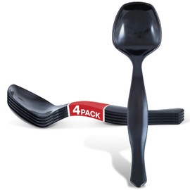 4 Count Disposable Black Plastic Serving Utensils for Catering Weddings, Holiday Parties and More, Large Plastic Spoons for Buffet, Stock Your Home