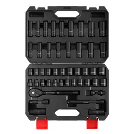 Eastvolt 46 Pieces Drive Socket Ratchet Wrench Set, Mechanic Tool Kits with 72 Teeth Reversible Ratchet, Extension Bar Set and Storage Case, Metric/SAE