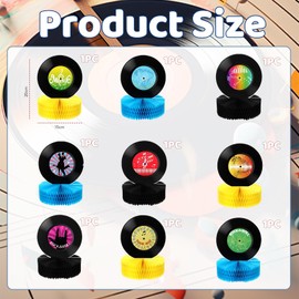 Kotkiddy 9 Pieces Record Honeycomb Table Decoration 50s Sock Hop Party Decor 70s Vinyl Rock and Roll Table Decoration 3D Retro Music Table Decoration for 1950s